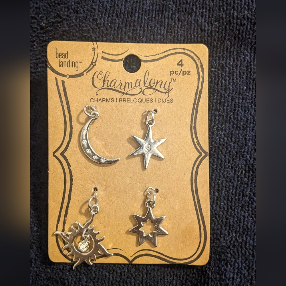 Charmalong Silver Sun, Moon and Star Charm Set by Bead Landing